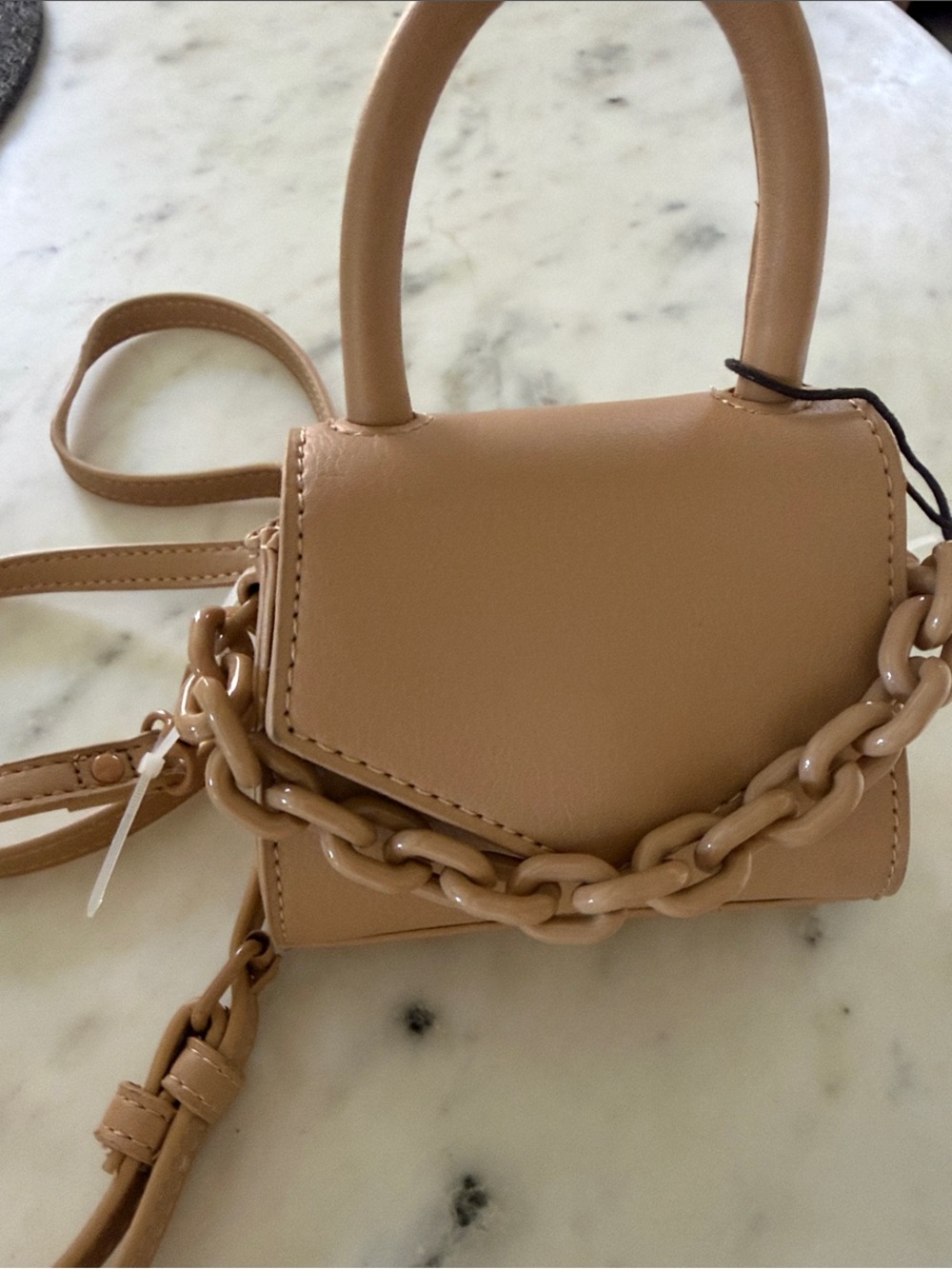 Madden Girl Tan Mini Top-Handle Crossbody with Chunky Chain - Picture 5 of 6